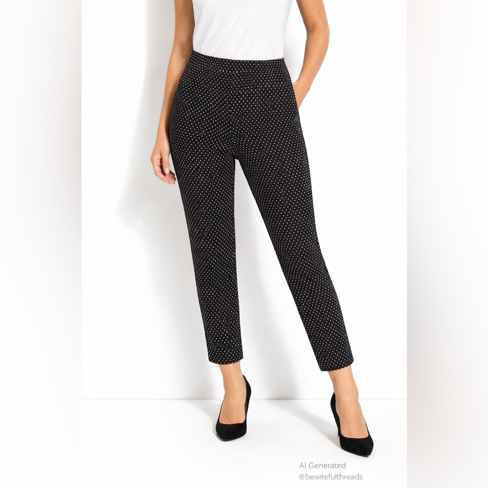 Joseph Ribkoff US 10 Black White Polka Dot Stretch Pull-On Pants